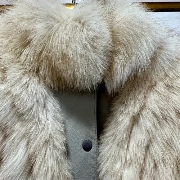 Vintage Saga Fox Fur Jacket | Silver Fox Leather Bomber Luxury Statement Coat - Picture 3 of 7
